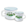 Fancy round airtight enamel cookware milk pot with coating high quality hollow enamel handle and pp lid